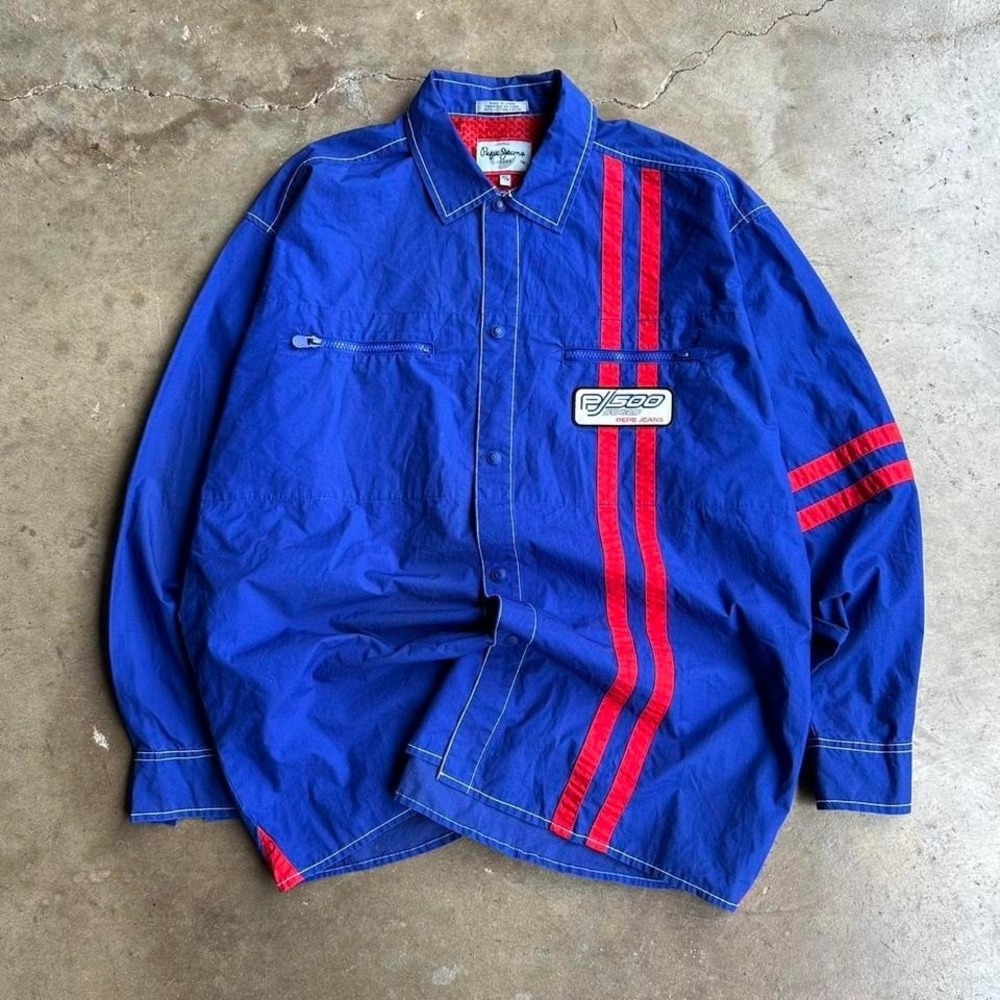 Vintage 90s Pepe jeans pj500 series blue and red unique racing button up